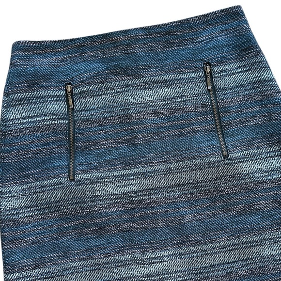 LOFT | NWOT BLUE TWEED FRINGE HEM MINI SKIRT EXPOSED ZIPPER POCKETS | SIZE 0 - Picture 2 of 10